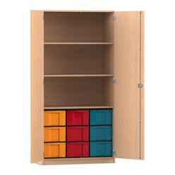 Flexeo� Schrank, Buche hell, HxBxT: 190x94,4x50 cm, 9 gro�e Boxen, 3 F�cher, 2 T�ren, Bogengriff mit Schloss