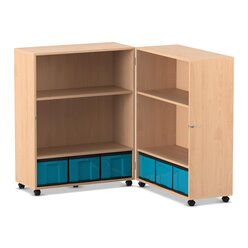 Flexeo Klapp-Wagen, fahrbar, 4 Fachb�den, 6 gro�e blaue Boxen, Dekor Buche hell, H�he 121,1 cm