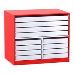 Flexeo Papier- und Bilderschrank rot mit 4 gro�en und 8 kleinen Ausz�gen