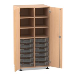 Flexeo Regalschrank PRO mit 2 Reihen, 6 F�chern und 12 kleinen Boxen transparent, Dekor Buche Hell mit Sockel