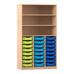 Flexeo� Hochregal PRO Buche hell, 3 F�cher, 24 kleine Boxen bunt B, Tiefe 48 cm
