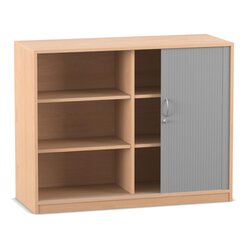 Flexeo� Rollladenschrank, Buche hell, 4 Fachb�den, Mittelwand 99,1 x 126,4 x 48 cm
