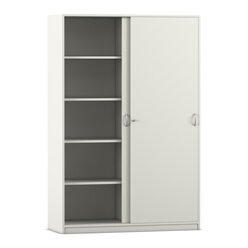 Flexeo Schiebet�renschrank mit 10 F�chern, wei�, 48 cm tief