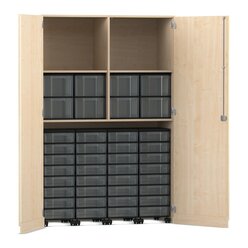 Flexeo� Garagenschrank mit 2 F�chern, 4 Rollcontainern und 40 Boxen, Ahorn honig, Schloss, HxBxT: 190 x 126,4 x 50 cm
