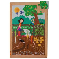 Drunter und dr�ber Puzzle - im Garten, 28 Teile mit Holzrahmen, ab 4 Jahre