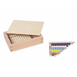 Kasten mit farbiger Perlentreppe von 1-9 und neun goldenen Zehnerst�bchen, lose Perlen, Glas
