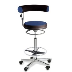 Sanus-Hochstuhl, Sitzh�he 63-89 cm, Lehne h�henverstellbar, Kunstleder schwarz/blau, Rollstopp