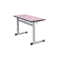 Zweier-Sch�lertisch, 130x55cm, Holzdekor Ahorn, L-Fu�, h�henverstellbar v. 58-64-70-76-82 cm, PU-Kante, Gestellfarbe RAL 9006 Wei�aluminium