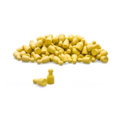 Satz aus 100 Spielfiguren in gelb, verpackt im Karton.